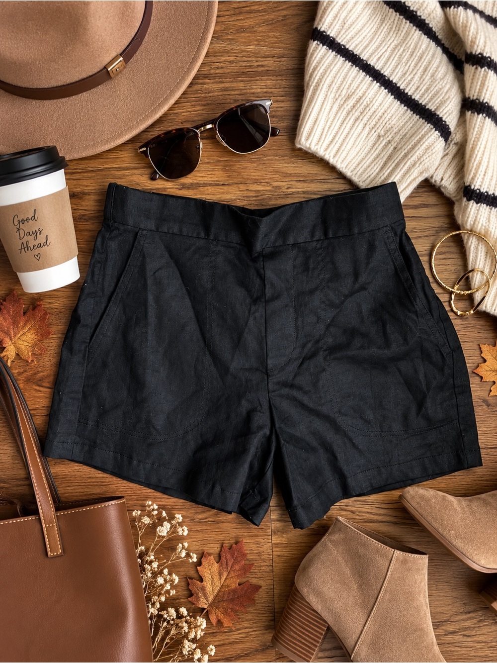 Banana Republic Black High-Waist Linen blend Shorts